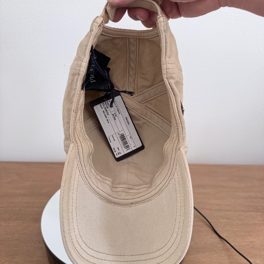 Prada Bull Denim Baseball Cap Natural Beige (Grunge Finish) - Picture 2 of 11
